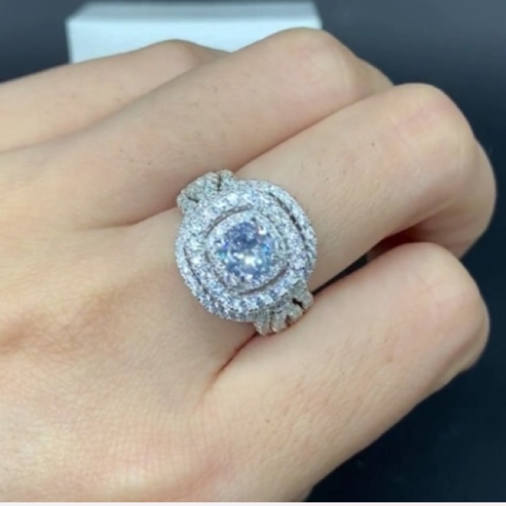 STERLING SILVER DIAMOND  WEDDING SET - Picture 6 of 11
